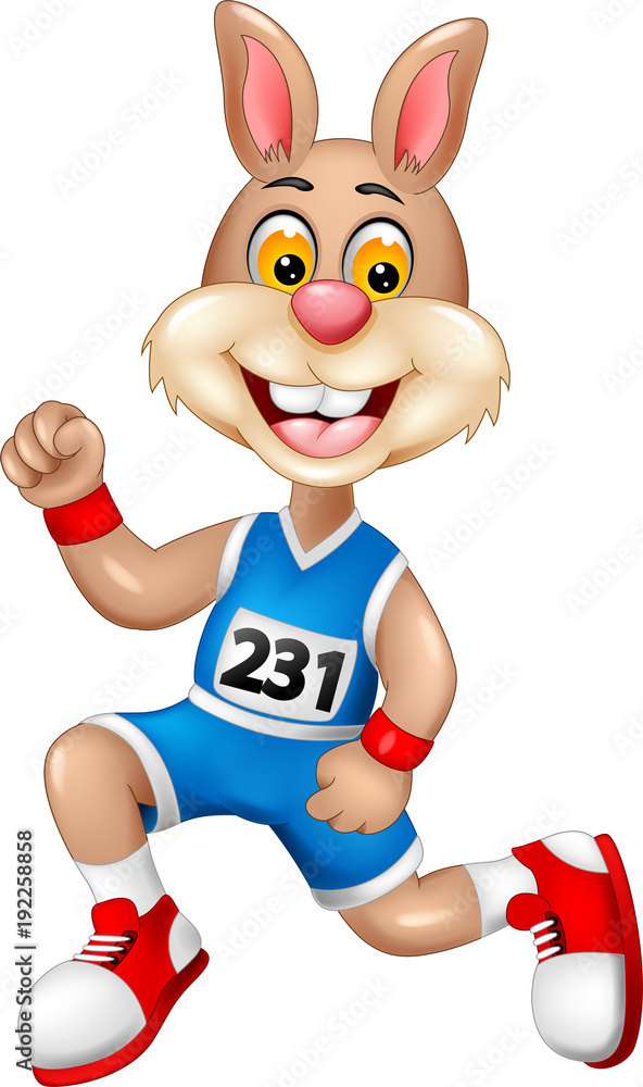 funny rabbit cartoon running with smile and waving Stock Vector | Adobe  Stock
