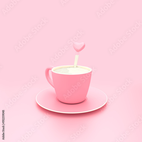 Hot milk pink cup on pink pastel background minimal concept