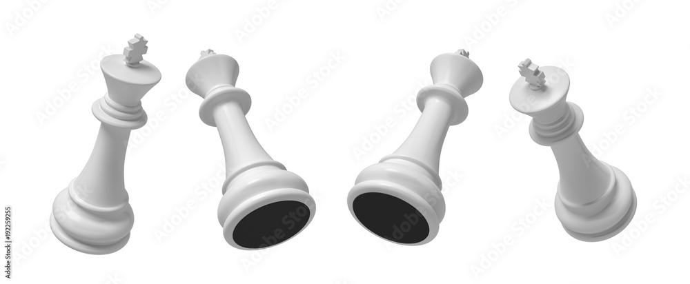 Εκτύπωση καμβά 3d rendering of a white chess king piece in four different angled views on a white background