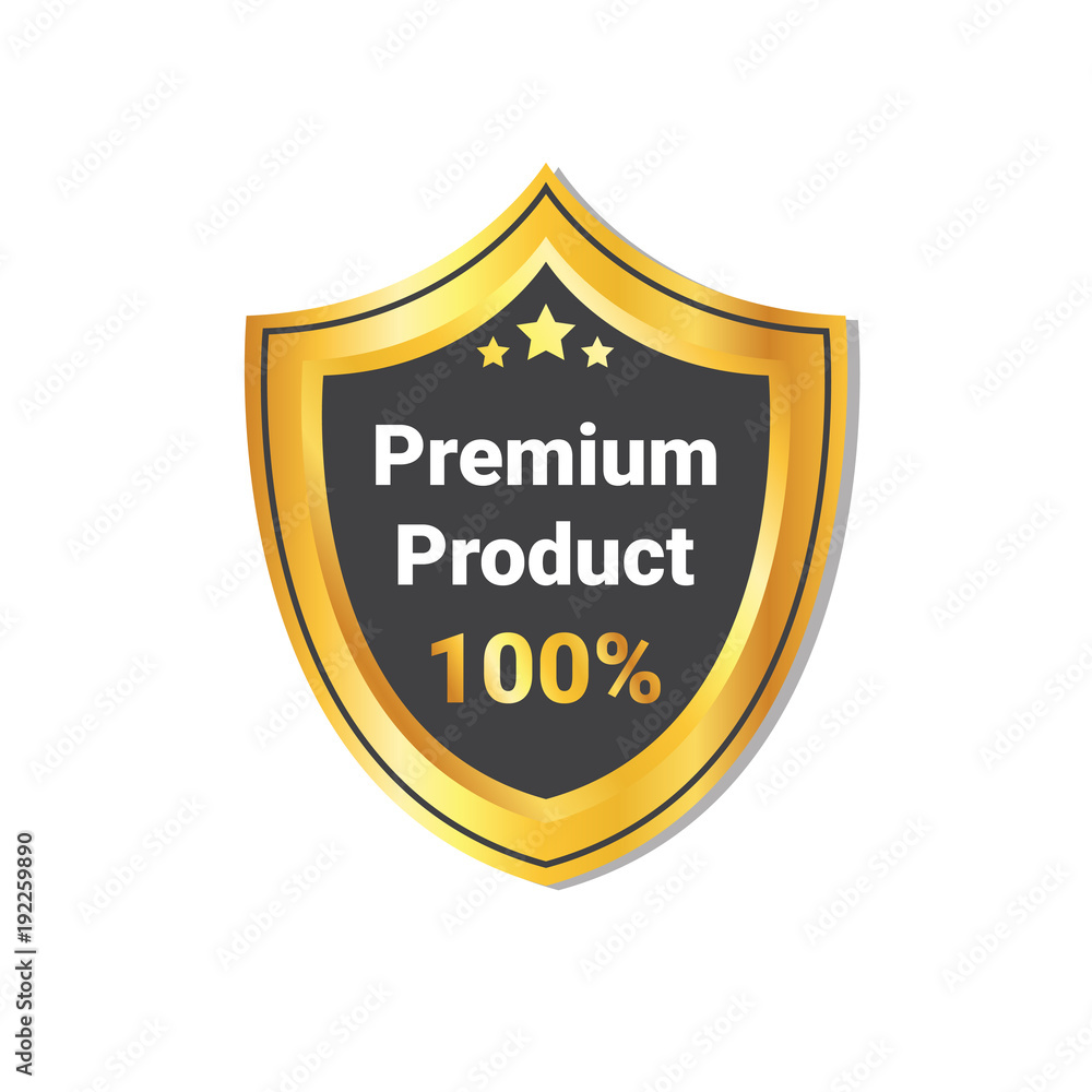Premium Product Label Golden Shield Seal Isolated Vector Illustration