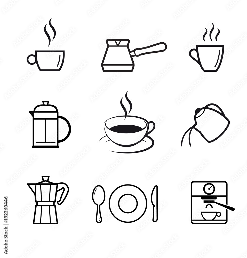 Set of icons with coffee and tea. Vector elements. Ready for use in your project. EPS10 Set of icons with coffee and tea. Vector elements. Ready for use in your project. EPS10