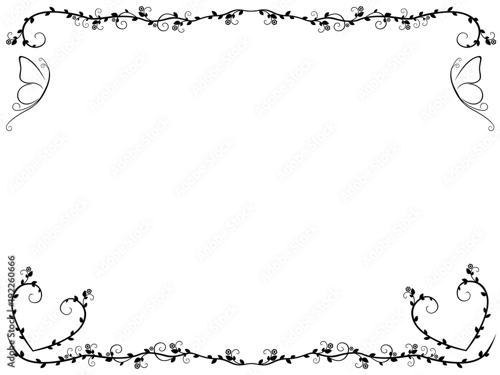 Ornate floral frame with butterflies Ornate floral frame with butterflies