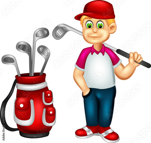 handsome golfer cartoon posing with laughing 