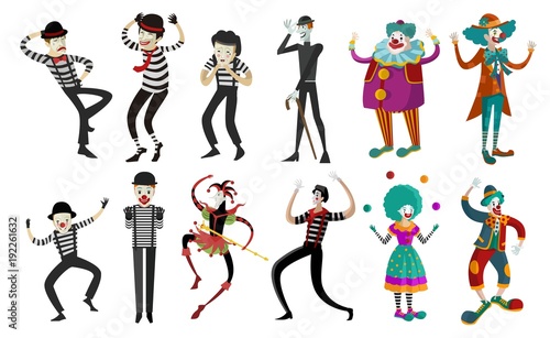 happy colorful clown and mime collection