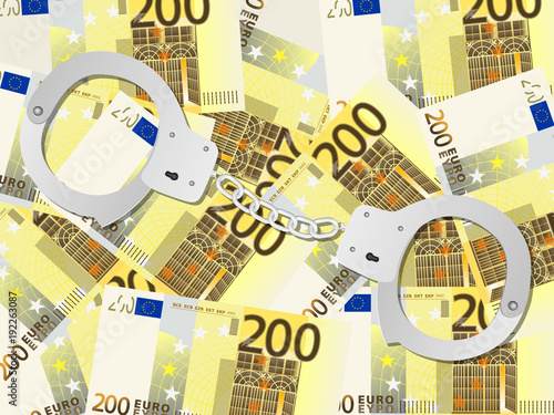 handcuffs on two hundred euro background