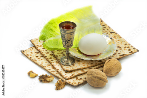 Traditional food and drink for celebration of Jewish Passover photo