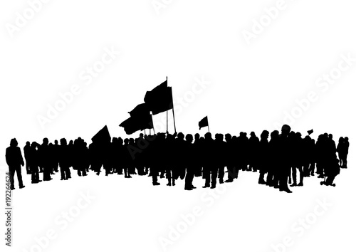 People of with large flags on white background