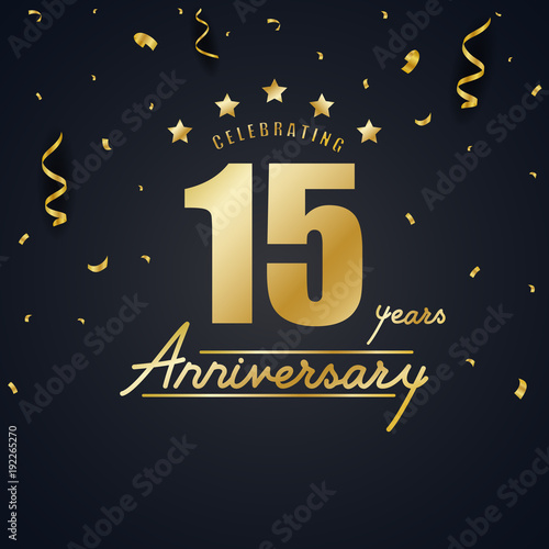 Anniversary celebration design with gold confetti