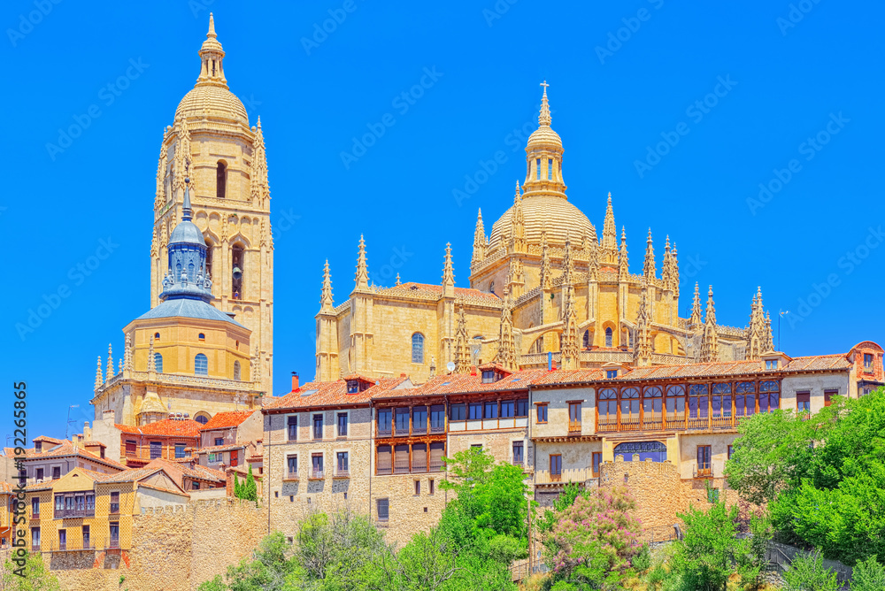 Panoramic landscape at the ancient city and cathedral of Segovia