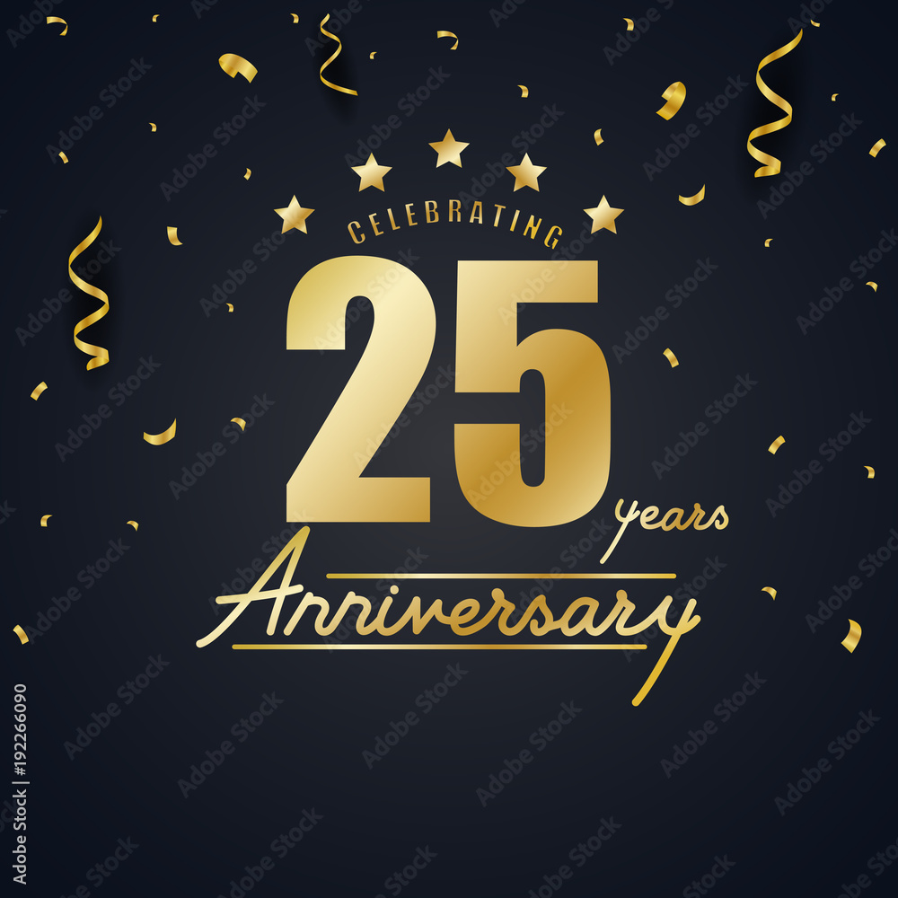 Anniversary celebration design with gold confetti Anniversary celebration design with gold confetti