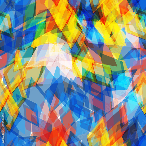 Abstract geometric seamless pattern with rhombus and brilliant decorative geometric and abstract contemporary elements. yellow red blue aqua geometric print, ethnic hipster trendy backdrop. Vector