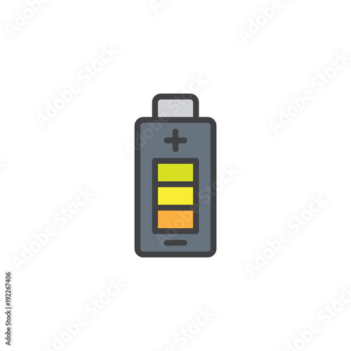 Battery filled outline icon, line vector sign, linear colorful pictogram isolated on white. Alkaline battery symbol, logo illustration. Pixel perfect vector graphics