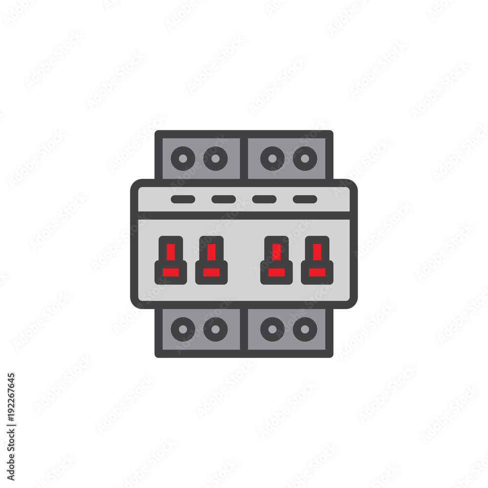 Circuit breaker switch filled outline icon, line vector sign, linear colorful pictogram isolated on white. Electric toggle switch symbol, logo illustration. Pixel perfect vector graphics