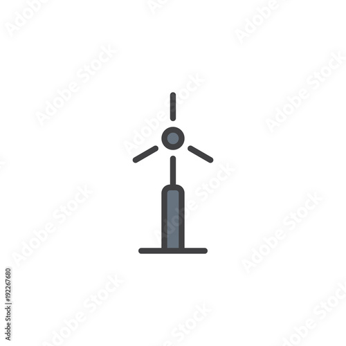 Wind energy turbine filled outline icon, line vector sign, linear colorful pictogram isolated on white. Bio and ecology symbol, logo illustration. Pixel perfect vector graphics