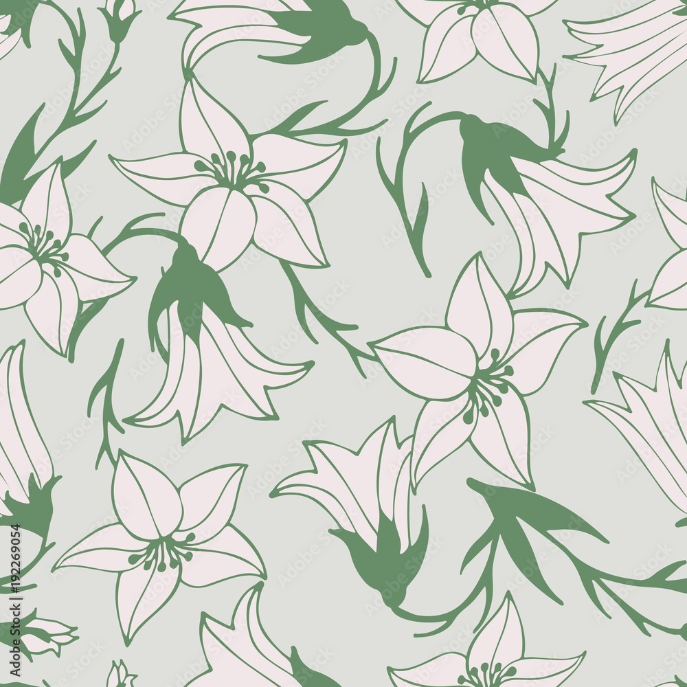 Lovely flower seamless pattern with hand-drawn bluebells.