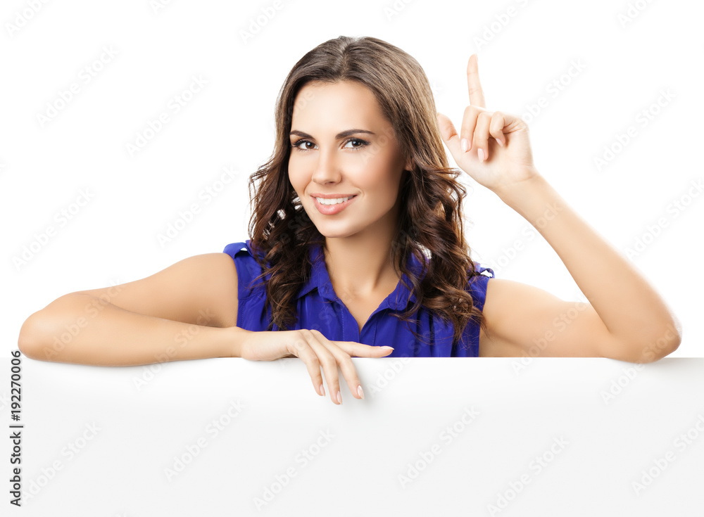 Young woman showing blank signboard Young woman showing blank signboard