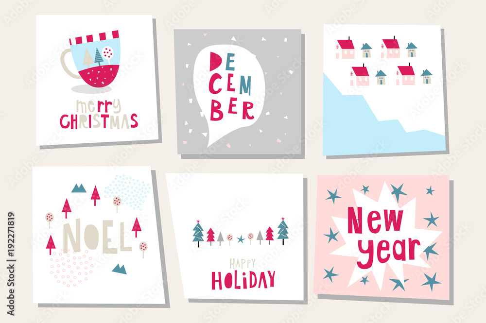 Vector Flat Holiday Illustration, Pastel Christmas Poster, Holiday Celebration Background, Greeting Card, Vector illustration, Minimal Flat Design Background