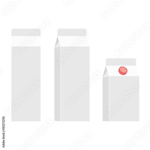 a set of white carton packages for milk, juice and other beverages isolated on white. box template with screw cap. Mock-up template ready for design. Vector illustration.