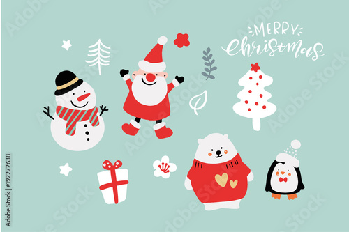 Vector Cute Christmas Graphics, Graphic Poster with Hand Drawn Elements, Holiday Backgrounds, Greeting Cards, X-mas Invitations, Lovely Characters