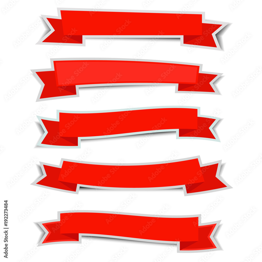 Red ribbon banners sticker with shadow on white background Red ribbon banners sticker with shadow on white background