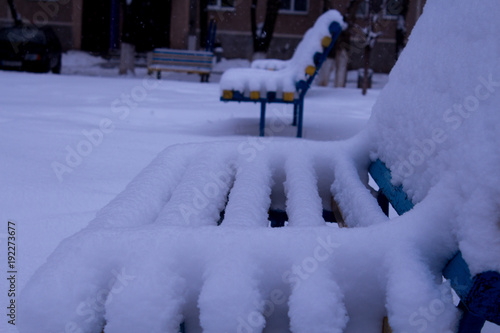 Wallpaper Mural benches in the yard covered with snow Torontodigital.ca