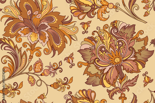 seamless ornament with pastel golden flowers 