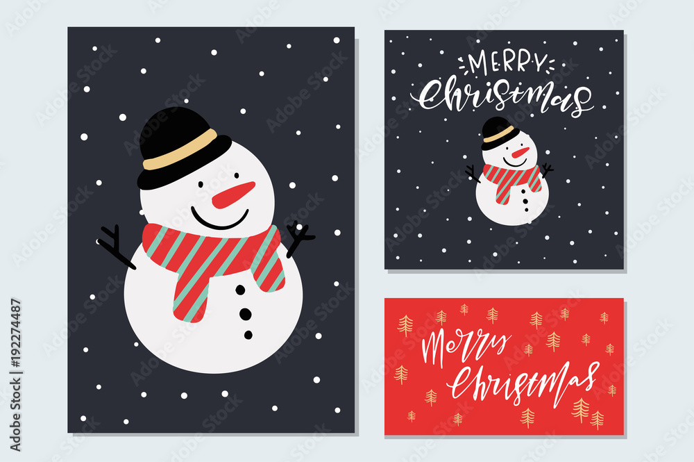Obraz Słodkie świąteczne grafiki wektorowe, kartki świąteczne z ręcznie rysowanymi elementami, świąteczne tła, kartki okolicznościowe, zaproszenia świąteczne, urocze postacie