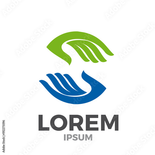 Vector logo concept of solidarity, hands touching. Letter S in green and blue