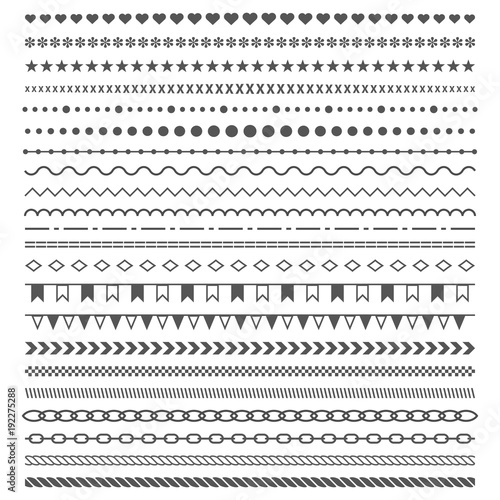 Geometric horizontal vintage fashion pattern. Dividers vector set isolated on white background. Line border and text design element. Trendy styled ornaments.