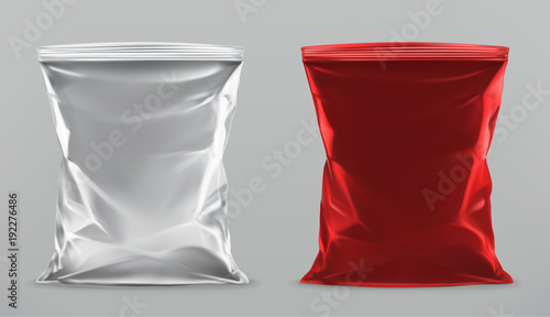 Packaging for snacks, packing chips. 3d realistic vector mock up
