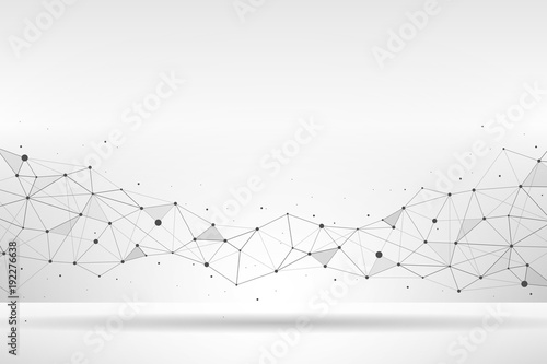 bstract geometric polygonal shape with connecting dots and lines on white background. Abstract background. Vector illustration.