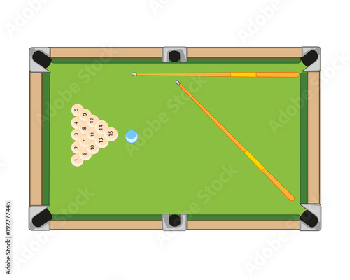 Billiard table and balls with cue