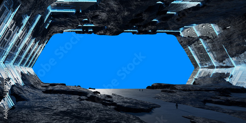 Fototapeta Naklejka Na Ścianę i Meble -  Huge asteroid spaceship interior 3D rendering elements of this image furnished by NASA