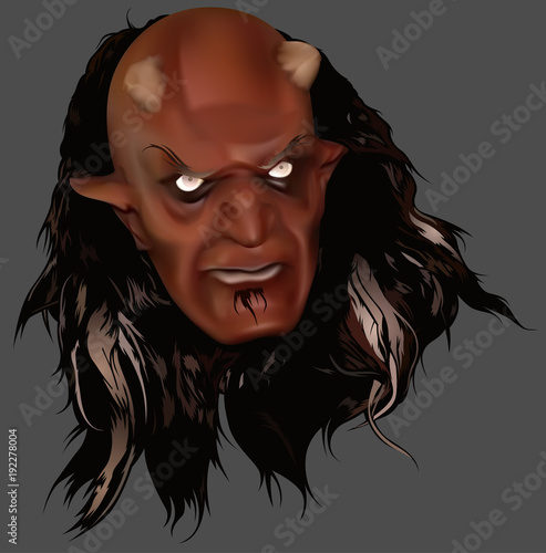 Red Devil Head with Shining Eyes - Scary Hell Illustration, Vector