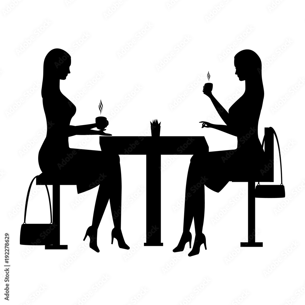 scout Maladroit Transient A woman sits in a cafe at a table and drinks a coffee. Black silhouette of
