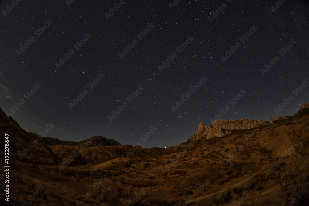 Rocks of the extinct volcano Karadag in the Crimea in night Rocks of the extinct volcano Karadag in the Crimea in night