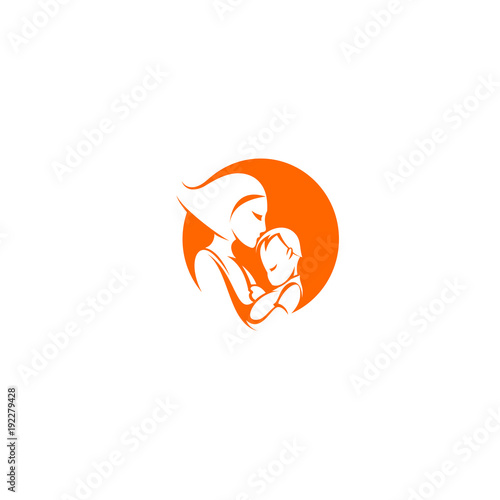 Happy Mother With Baby in Hands vector illustration.