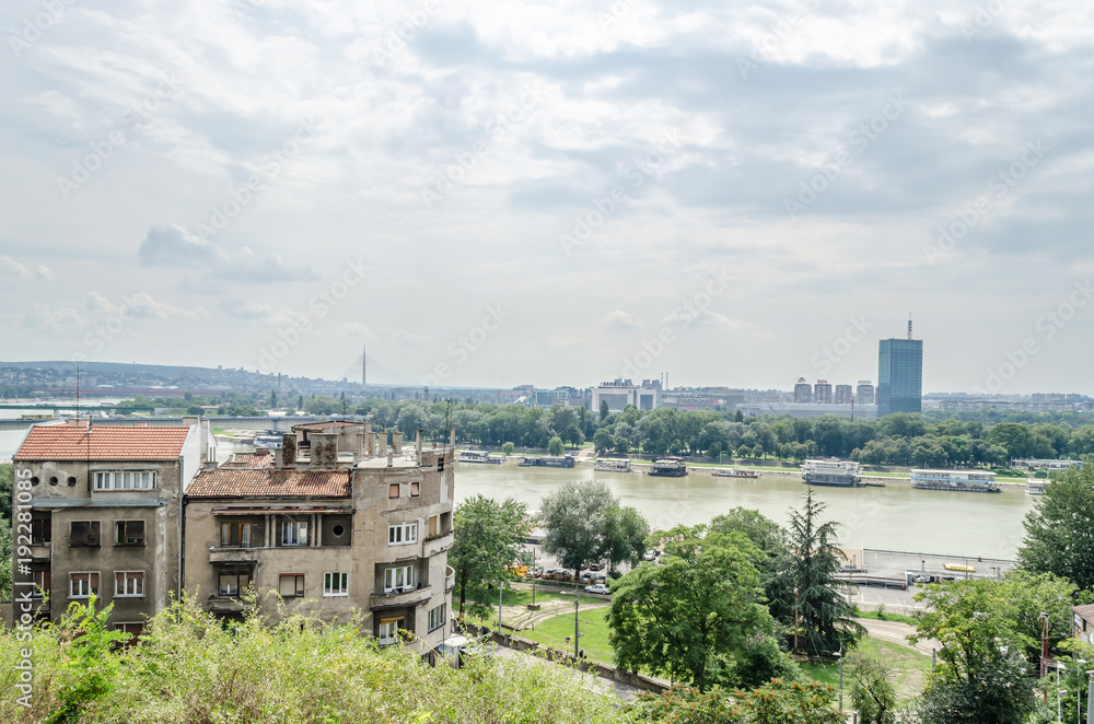 Belgrade, Serbia - July 29, 2014: Sava river in Belgrade, view from Kalemegdan fortress