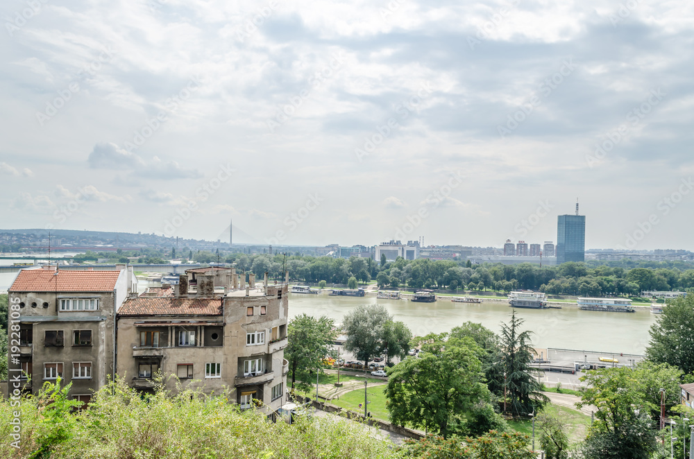 Belgrade, Serbia - July 29, 2014: Sava river in Belgrade, view from Kalemegdan fortress Belgrade, Serbia - July 29, 2014: Sava river in Belgrade, view from Kalemegdan fortress