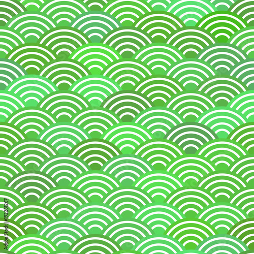 seamless pattern dragon fish scales simple seamless pattern Nature background with japanese wave circle pattern pastel colors on green background. Vector