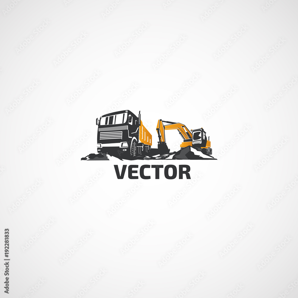 Vector heavy construction truck and excavator. Vector heavy construction truck and excavator.