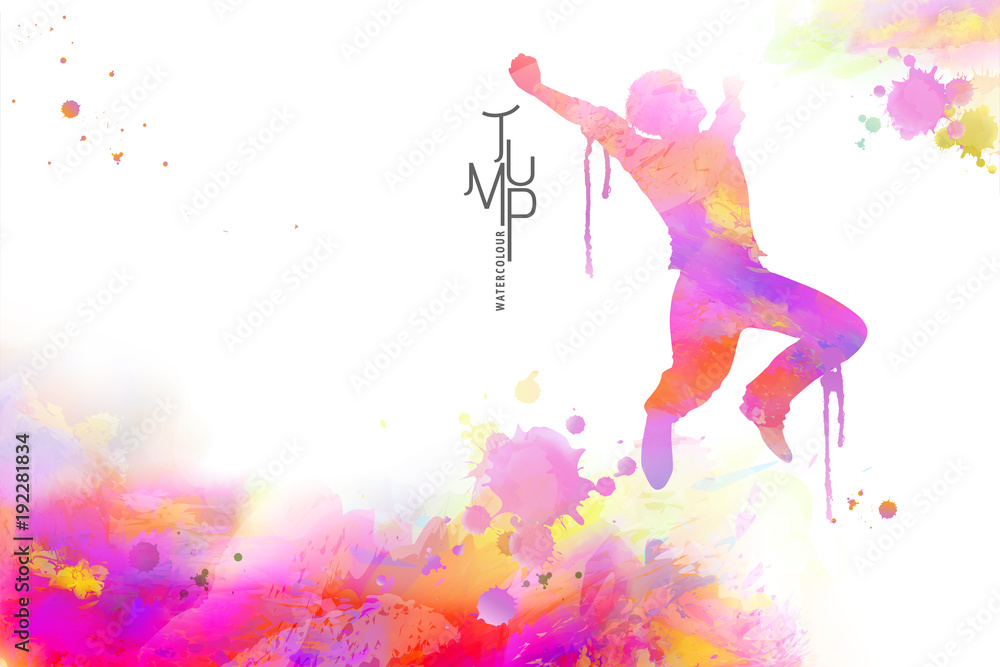 Watercolor jump man Watercolor jump man