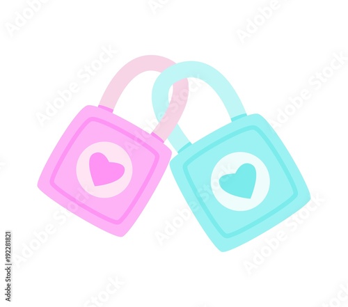 The lock is lock together, Lock of love is lock together, The abstract image of the meaning of love, Love card for Valentine's Day, Picture for wedding, cute vector, colorful illustration