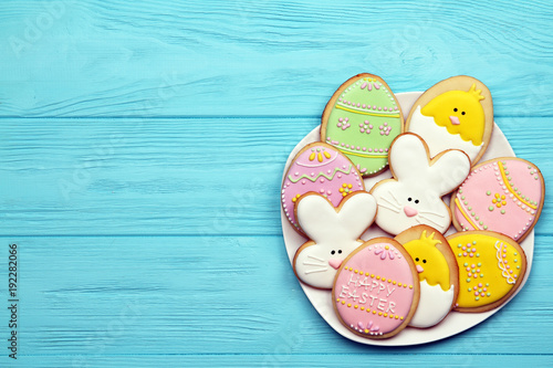 Easter cookies on a plate. With space for text