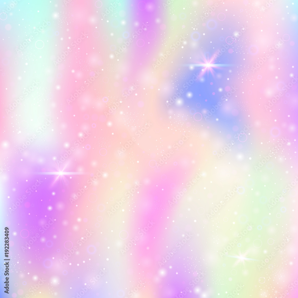 Unicorn background with rainbow mesh. Cute universe banner in princess ...