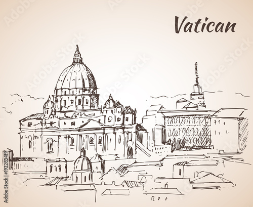 Canvas Print St. Peter's Basilica. Vatican city landscape. Sketch.