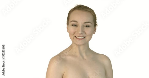 Portrait of young beautiful topless caucasian woman.