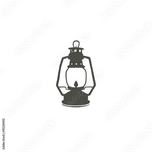 Camping lantern icon silhouette icon. Oil lamp black symbol, pictogram. Stock vector illustration isolated on white background