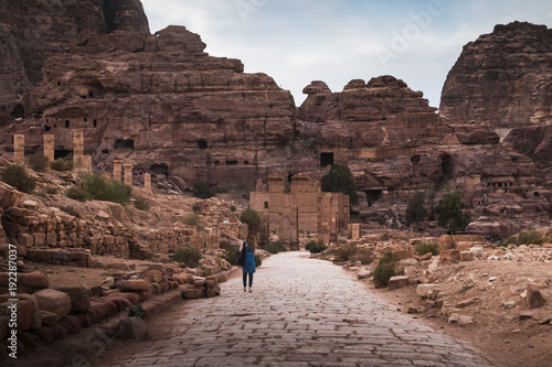 Old city Petra and tourists in it