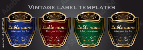 Set of gold-framed vintage label templates